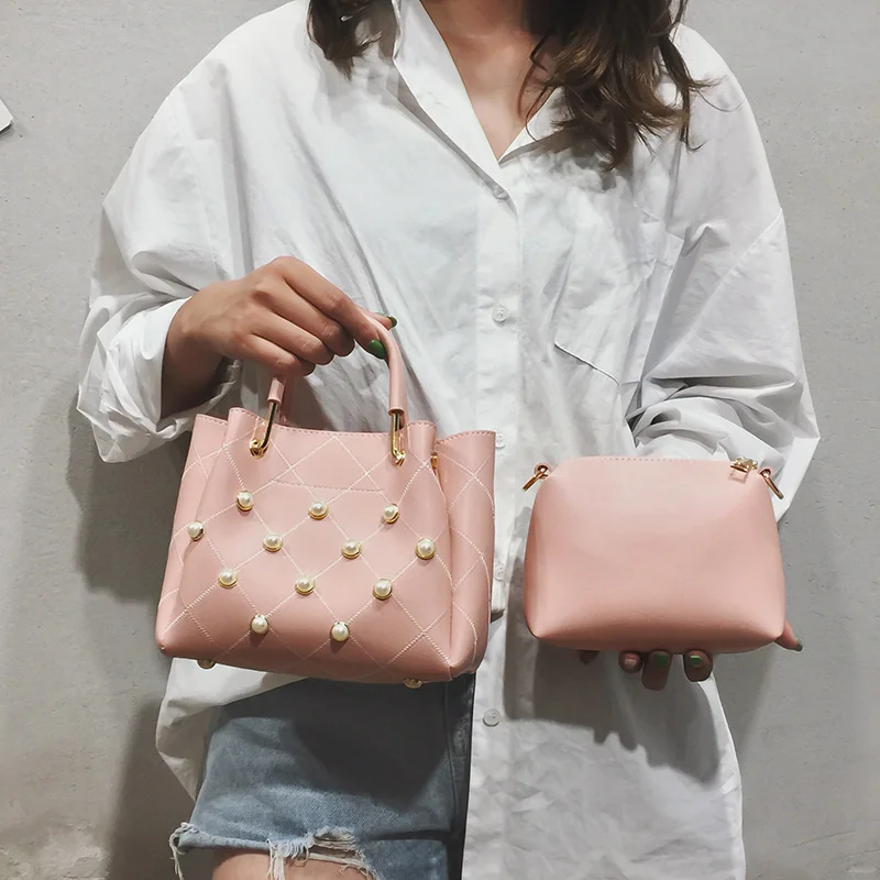 2018 New Plaid Small Handbag Women Fashion PU Leather Shoulder Bag Female Pearl Decoration Crossbody Lady Casual Totes | Багаж и сумки