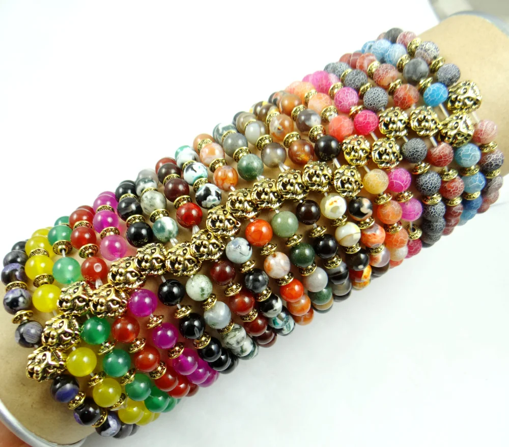 Fashion 8MM Natural Stone Bracelets For Women Men Tiger Eyes Agates Gold Lions head Beaded | Украшения и аксессуары