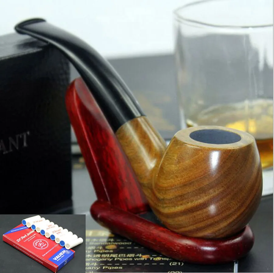

Classic Durable Handmade Yellow Wood Sandalwood Smoking Pipe Smoke Tobacco Wooden Pipes 10pcs 9mm Filters + Pouch + Holder 860