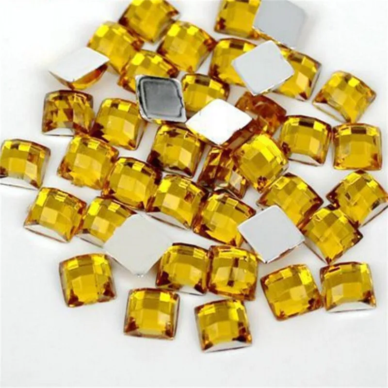 4 мм-25 мм DIY Bling желтый Цвет квадратной решетки граненый Акриловые горный хрусталь Flatback акрилового камня для рук ремесло книги по искусству украшения