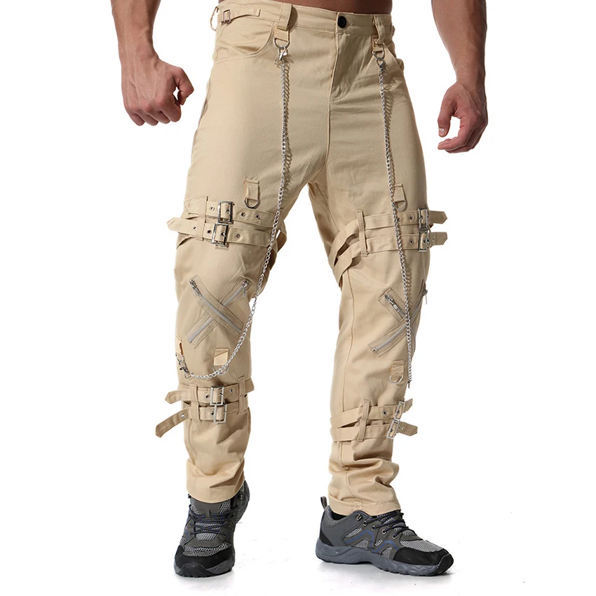 Новые мужские брюки весна осень 2019 рабочие с металлическим украшением модные