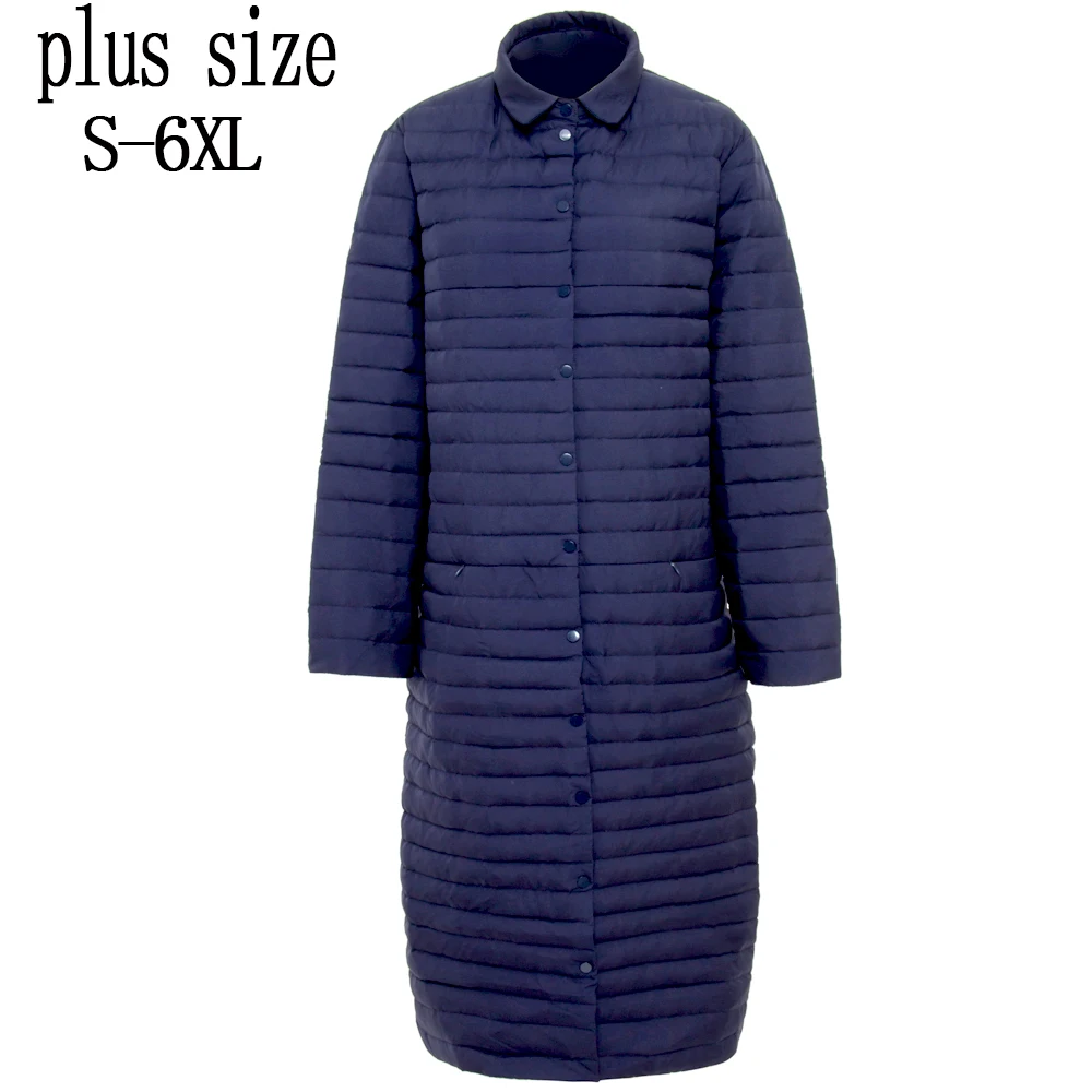 

new plus size s-6XL Coat Ultra warm white Duck Down Jacket x-Long Female Overcoat Slim Solid Jackets Winter Coats Parkas Padded