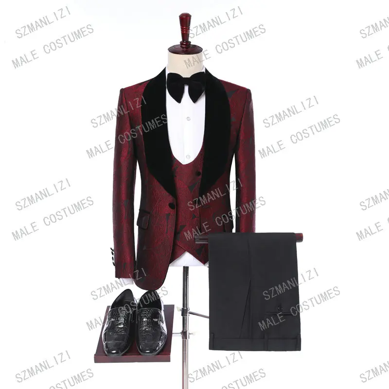 as picture Terno Masculino Slim Fit брендовый смокинг 3 шт костюмы мужские Пейсли свадебное платье с вышивкой костюмы жениха костюм Homme Mariage - Цвет: as picture