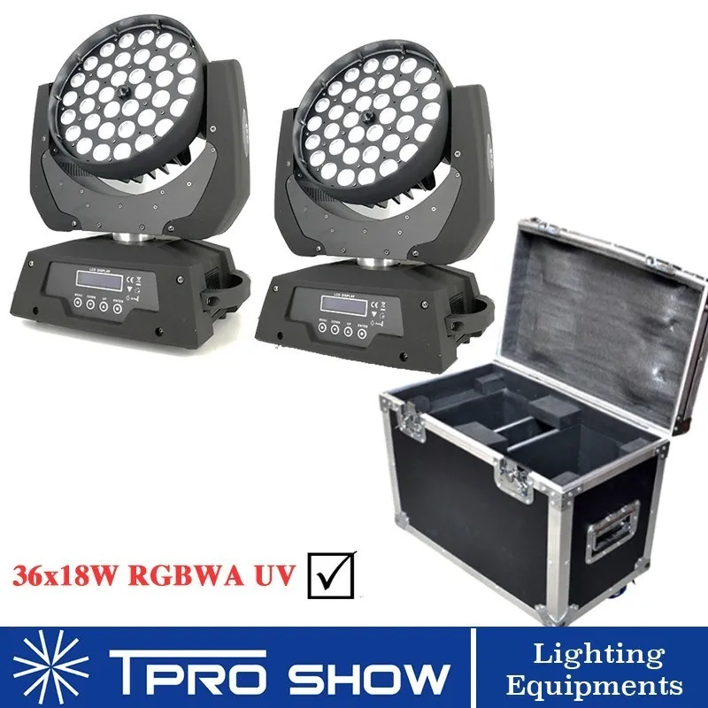 36x18 Вт Zoom светодиодный прожектор с подвижной головкой RGBWA UV 6в1 сценический светильник Dj оборудование для мобильного Dj диско 2 шт. 1 F светильник чехол RGBW/RGBWA