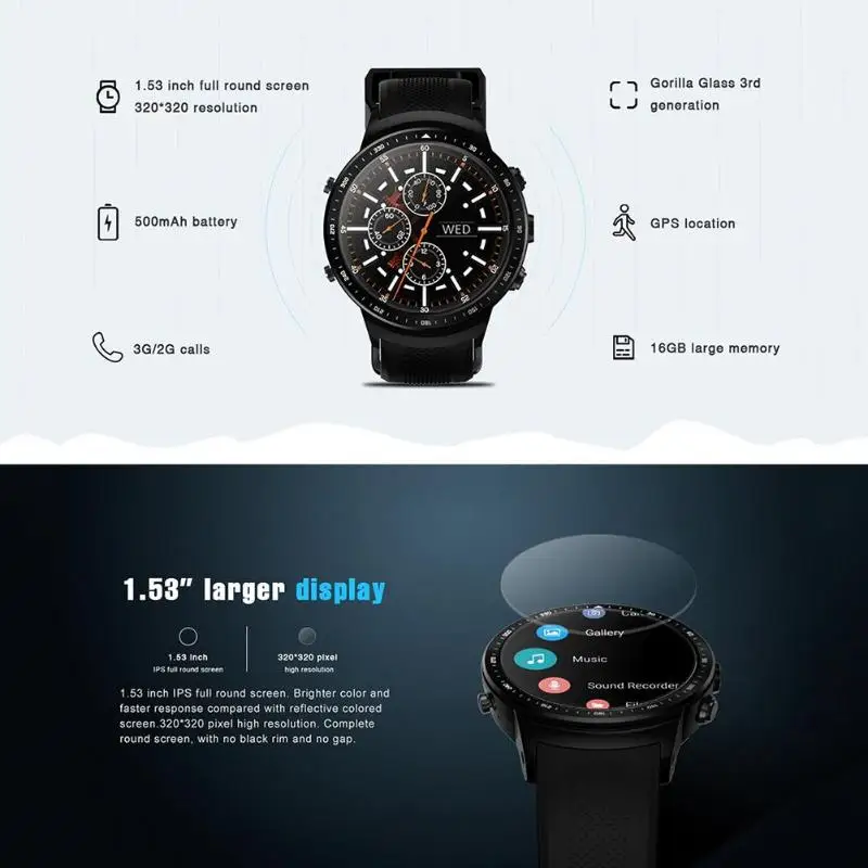 Смарт-часы Zeblaze Thor PRO, 3G, gps, WiFi, 1,53 дюйма, Android 5,1, MTK6580, четыре ядра, 1 ГБ, 16 ГБ, МП, камера, монитор сердечного ритма, Смарт-часы