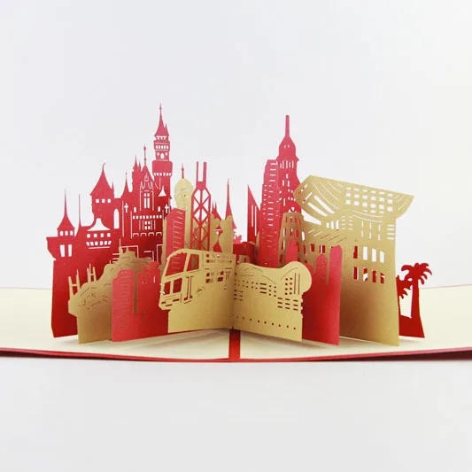 Гонконг город Туризм жизнь кубический стерео силуэт бумажные открытки|card