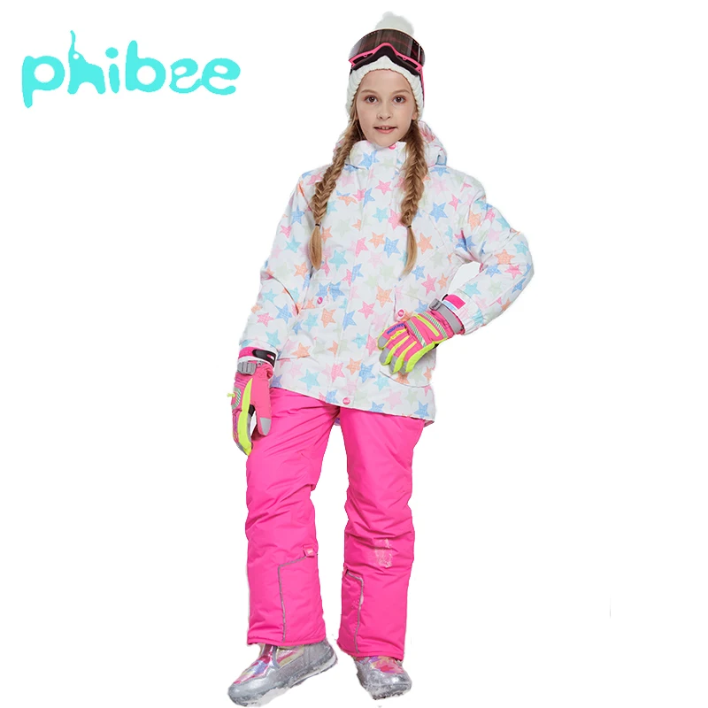 Phibee/лыжный костюм для девочек детская одежда теплые водонепроницаемые