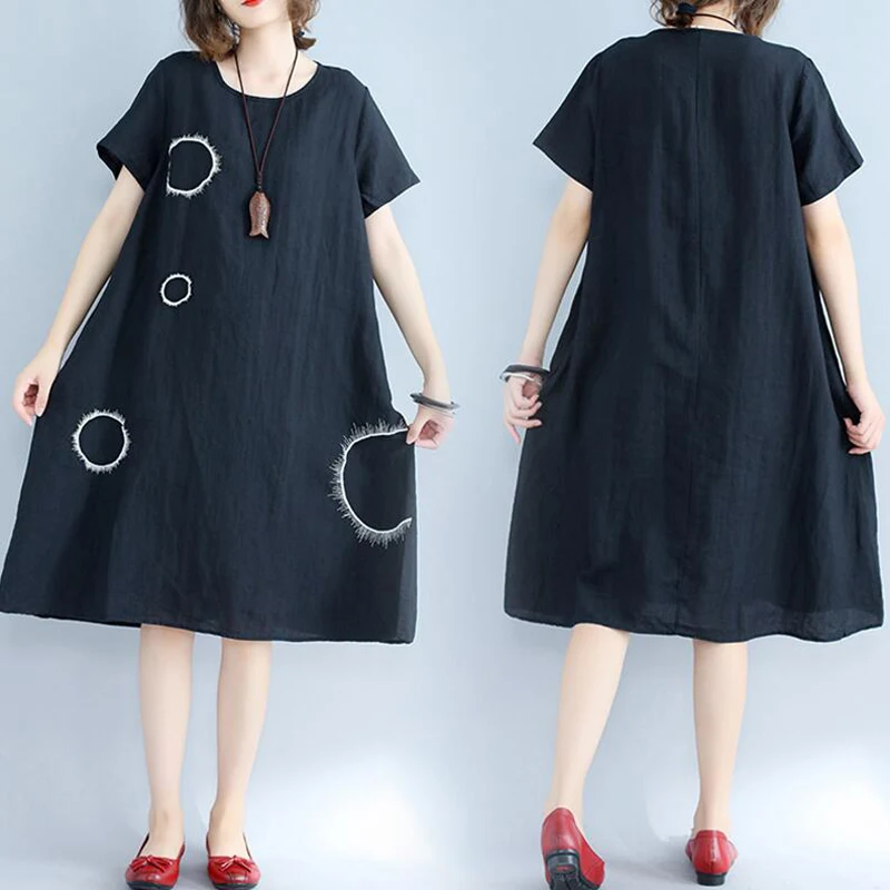 L-3XL Plus Size Women Clothing 2018 Summer Fashion Casual Loose Black T-Shirt Dresses large Vestidos Mujer | Женская одежда
