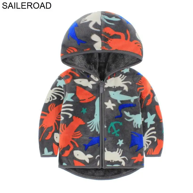 W0045 ocean SAILEROAD/новая зимняя верхняя одежда для детей возрастом от 1 года до 6 лет с изображением динозавра, пальто с капюшоном на молнии для маленьких мальчиков и девочек флисовое пальто для мальчиков - Цвет: W0045 ocean