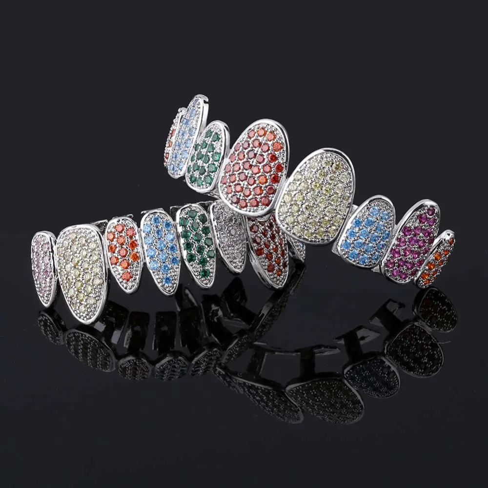 JINAO серебряный цвет Iced Out Gold Grillz ювелирные изделия с кристаллами Верхняя Нижняя решетка 8 зубов ювелирные изделия для тела хип-хоп Bling AAA кубический циркон для мужчин