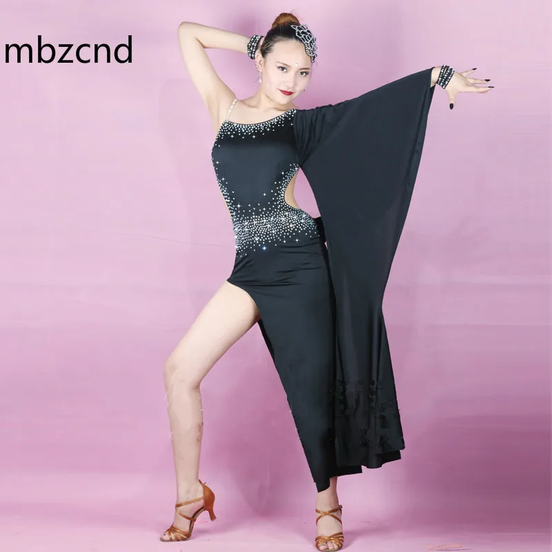 

Shiny Rhinestones Latin Dance Dress Women Elegant And Gorgeous Diamond Club Party Dancer Singer Entertainer Black Dresses
