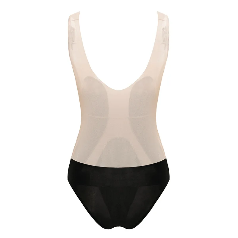 Женский слитный облегающий комбинезон пуш-ап с открытой спиной прозрачный