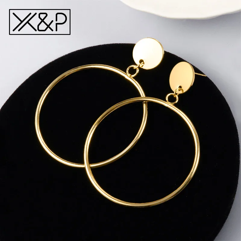 Gold X& P простые золотые круглые висячие серьги с блестками для женщин, модные геометрические ювелирные изделия, большие длинные металлические висячие серьги с кисточками - Окраска металла: Gold