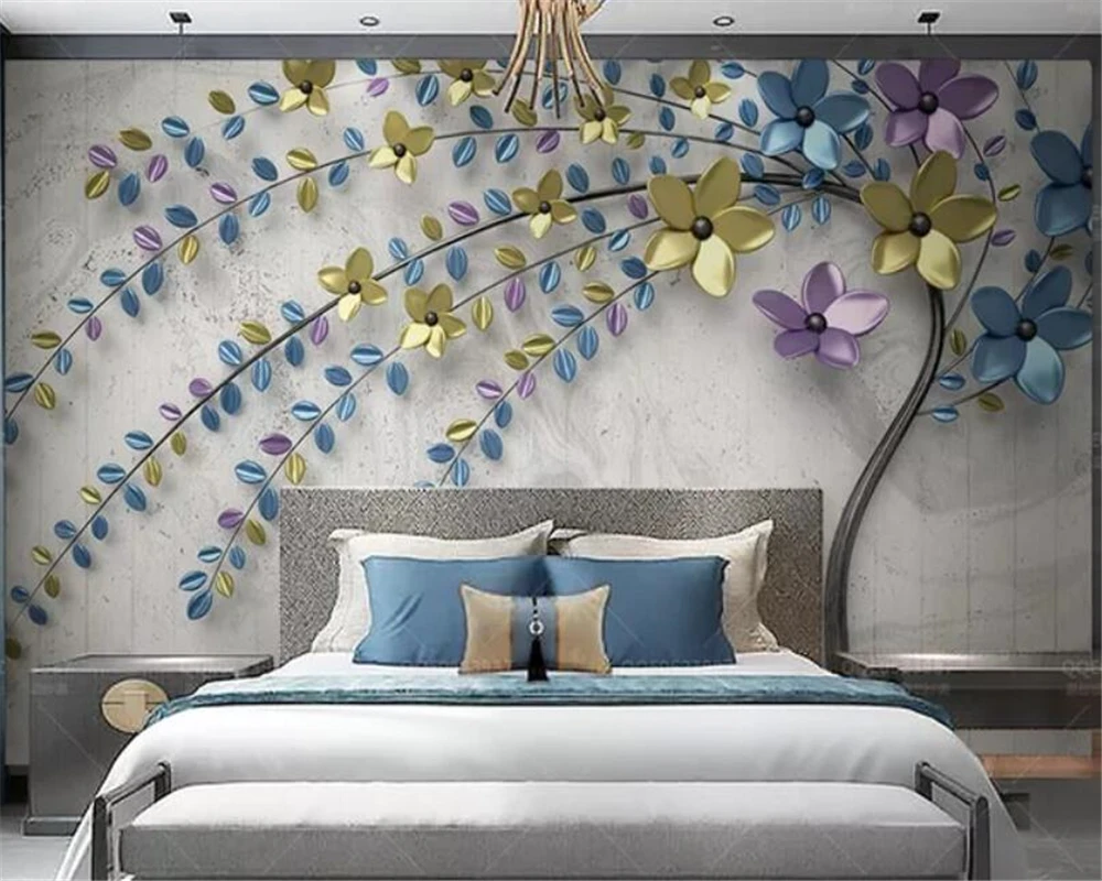 

Custom 3d wallpaper retro three-dimensional mural embossed color metal flower TV background wall papers home decor 3d wallpaper