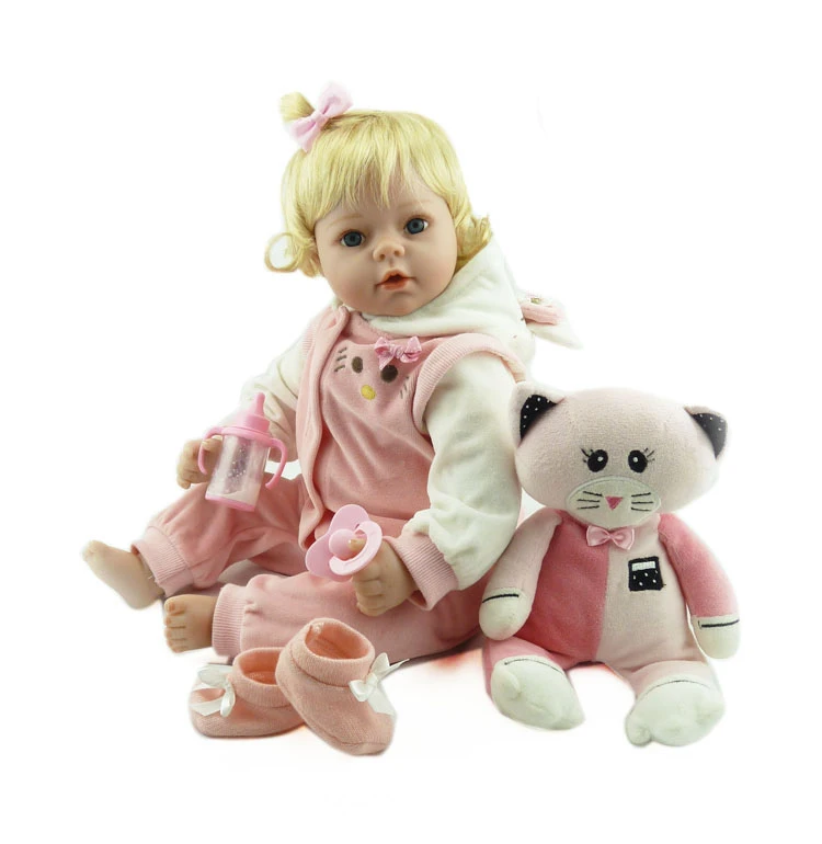 

22" reborn babies dolls blond hair silicone baby dolls girls toys gift plush cat bebe alive reborn bonecas brinquedo menina