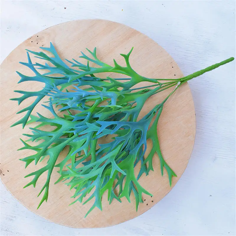 YO CHO 38cm Artificial Deer Horn Plants Plastic Greenery Wall Decoration Antler Leaf Grass Wedding Home Garden Decor Fake Plants - Цвет: blue
