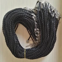 wholesale good quality 3mm black twist shape leather cord necklace rope 45cm chain lobster clasp diy jewelry accessories 100pcs