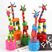 1pc baby educational wooden toys blocks rocking giraffe toy kids dancing standing wire animal random dropshipping