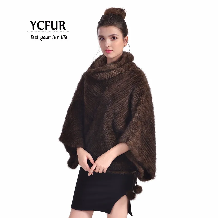 YCFUR женские пончо палантины зимние теплые вязаные из натурального меха норки шали пашмины женские роскошные толстые меховые шарфы обертывания женские