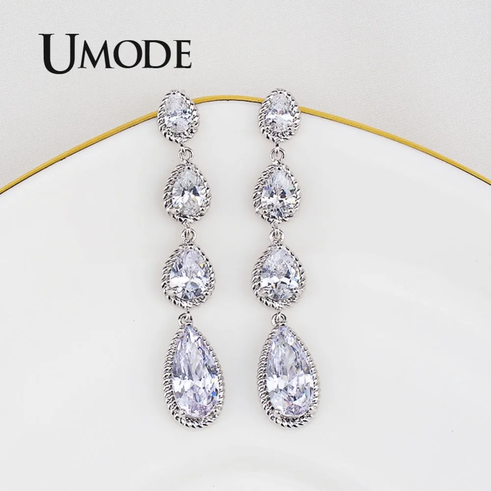 UMODE, серьги в форме капли воды для женщин, прозрачный циркон, длинные висячие серьги, свадебные подарки, модные ювелирные аксессуары UE0495