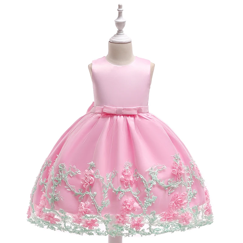Retail Appliques Beauty Little Princess Party Gown Dress With Big Bow Floral Elegant Girls Birthday Wedding L1845 | Детская одежда и