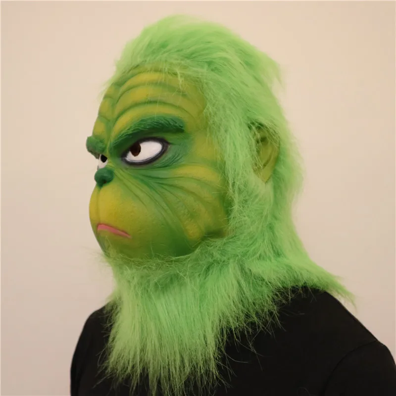 Маска Grinch, маскарадные костюмы Санта-Клауса, шлем лося, как Grinch украли, рождественские реквизиты с зелеными волосами для мужчин, детей, взрослых