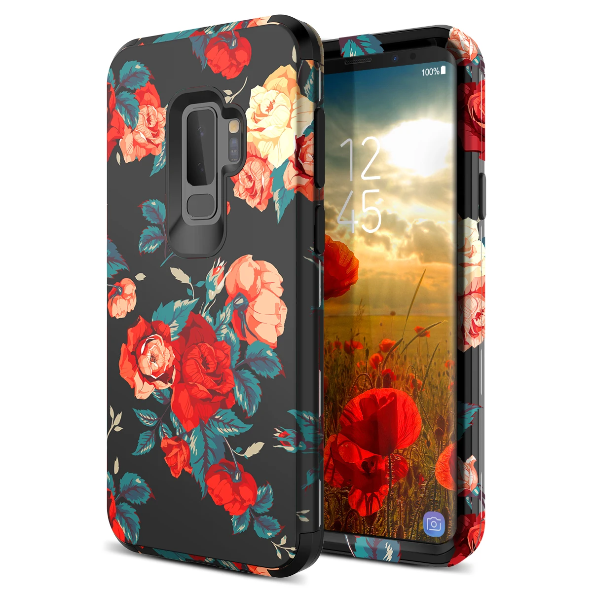 Red Flower Роскошный 3 в 1 жесткий чехол для samsung Galaxy S9 Plus чехол для samsung Note 8 9 чехол s Чехол под мрамор силиконовый бампер противоударный для девочек - Цвет: Red Flower