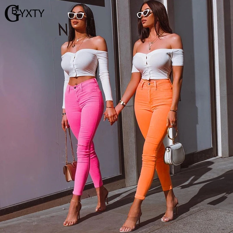 GBYXTY неоновый цвет узкие брюки карандаш 2019 уличная Женская высокая талия трусы с