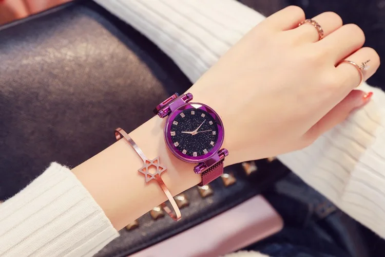 Женские часы со стразами женские кварцевые с магнитным ремешком кристаллами montre