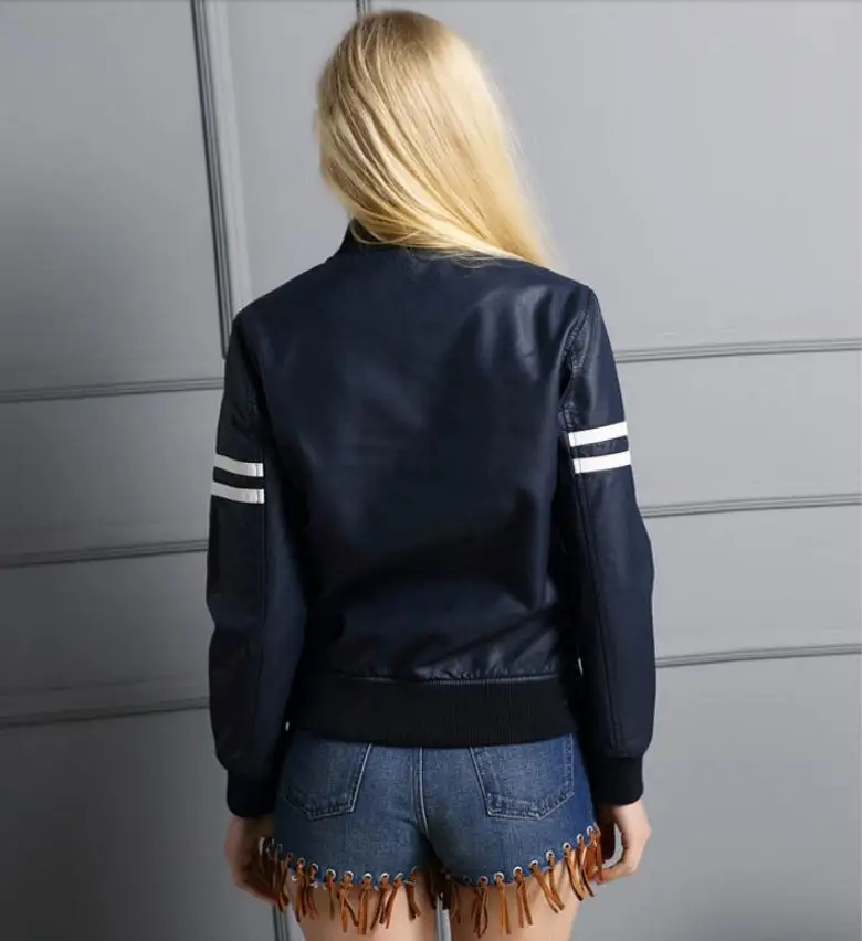 

2020 autumn Fashion brand Good Quality striped leather jacket Ladies Street style zipper short PU Leather Jacket wj1191
