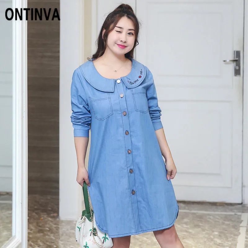 Женское джинсовое мини платье выше размера d элегантное свободное Повседневное с