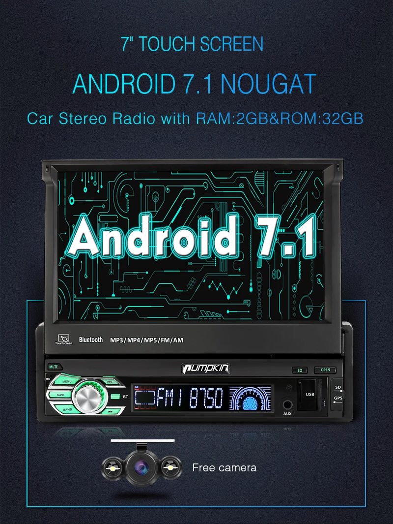Тыквы 1 Din 7 'ƍ автомобилей Радио нет dvd плеер gps навигации 4 ядра 2G Оперативная