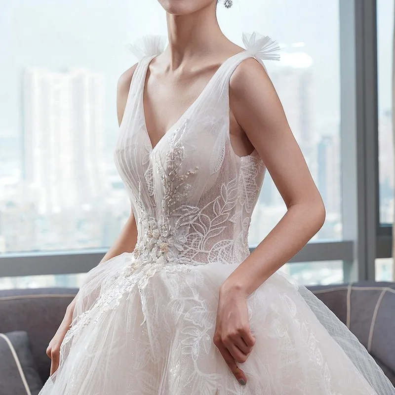 Свадебное платье с глубоким v-образным вырезом Vestido De Noiva Princesa фатиновое кружевное