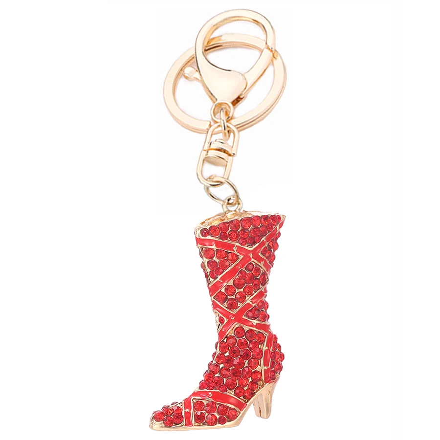 

Charm Red Boots Keyring Crystal Shoe Keychain Bag Buckle Key Finder For Car Party Gift Keyfobs Creative Jewelry Gift R008
