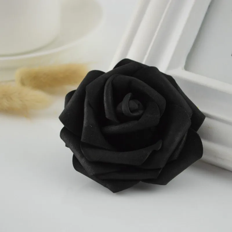 black 100 шт. Искусственные цветы Новогоднее Рождество для дома Свадебные украшения Аксессуары diy рукоделие Подарочная коробка 7 см шелк Пена розы - Цвет: black