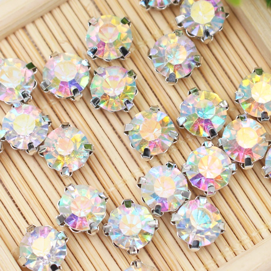 Factory direct wholesale 3mm 4mm 5mm 6mm 7mm 8mm Sew on Crystal AB Glass crystal rhinestone beads Silver claw garment diy trim ab 1769 l32e factory sealed
