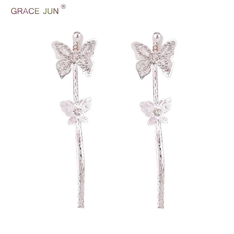ГРЕЙС ДЖУН Большие двойные бабочки-зажимы на серьги без прокола для женщин Элегантная длинная бижутерия Без необходимости проколоть ухо.