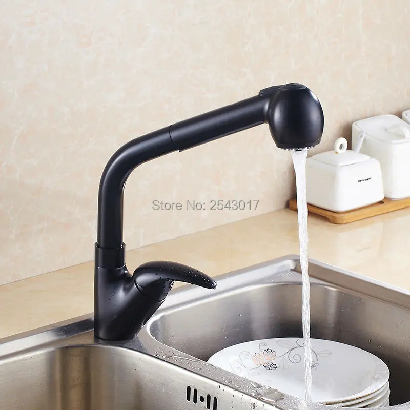Кухонный Смеситель ZR370 выдвижной кран на раковину черный цвет одна ручка для