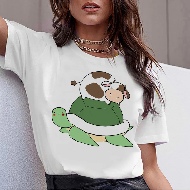 Женская футболка с принтом коровы harajuku, Корейская футболка ulzzang 90s kawaii, женская футболка, топ с рисунком