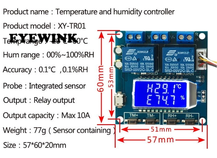 Humidity Temperature Controller Digital Thermometer Hygrometer Control Module Dual Output LCD Automatic Constant Regulator Board |