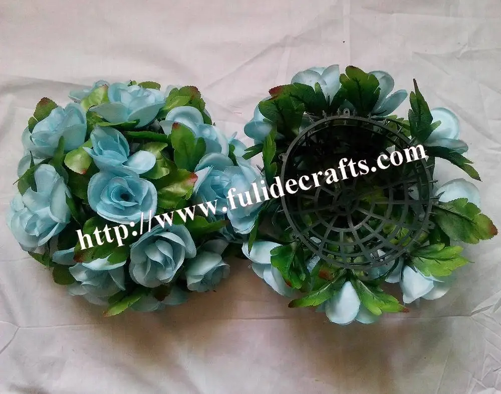 

SPR 25cm wedding silk kissing ball with green leaf-Lake blue