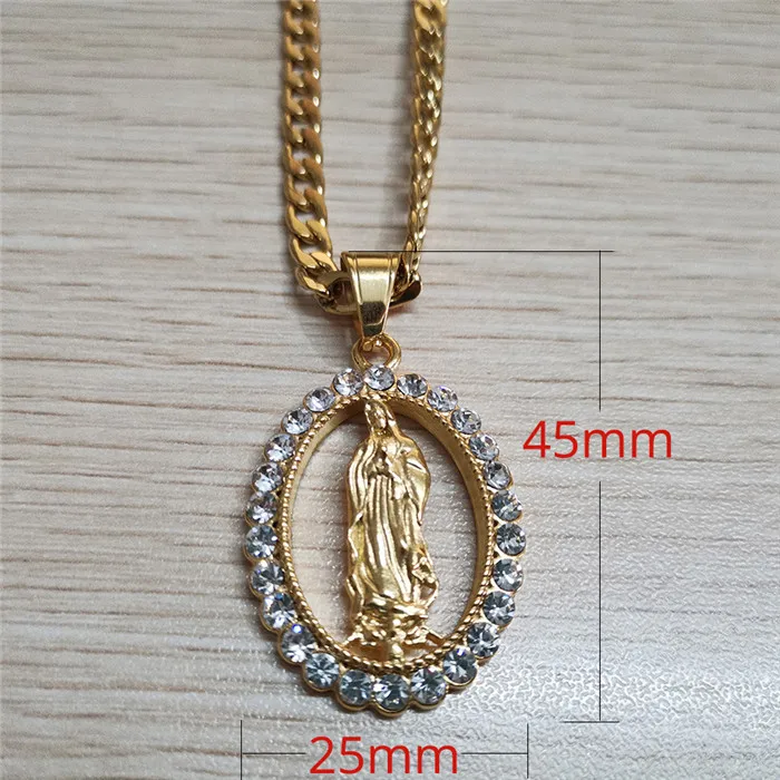 Gold Color Золотые ожерелья и подвески в стиле хип-хоп Iced Out Big Virgin Mary, цепочка из нержавеющей стали для женщин, христианские ювелирные изделия, Мадонна XL1145 - Окраска металла: Gold Color