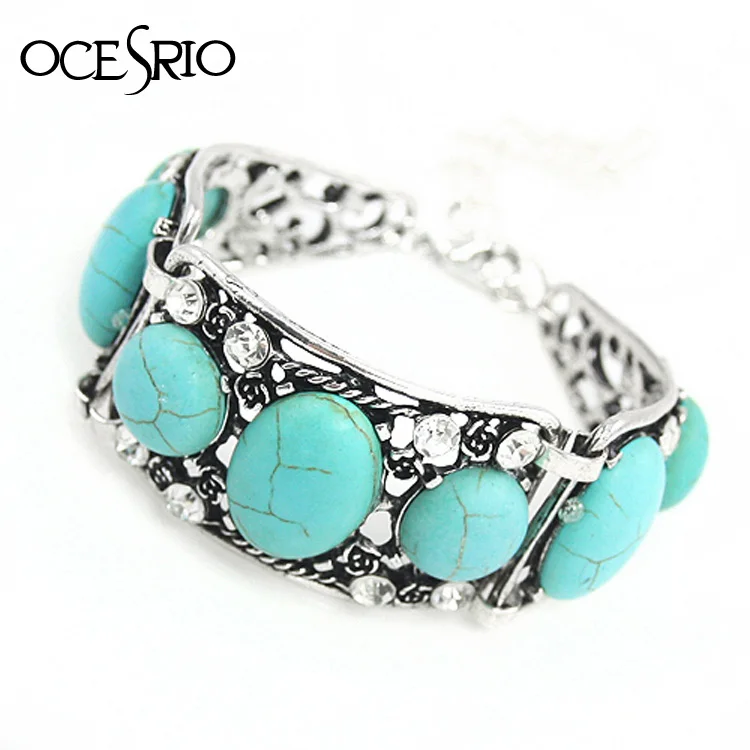 2017 винтажные Синие Красивые браслеты с камнем ювелирные изделия широкая