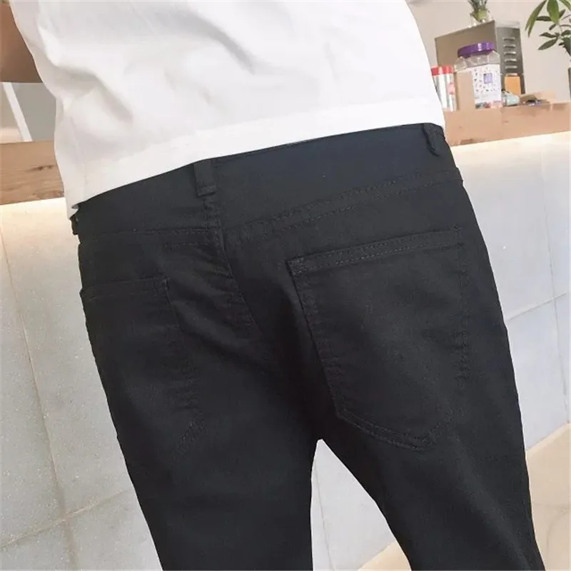 Джинсы мужские узкие повседневные брюки из денима Стрейчевые джинсы однотонные