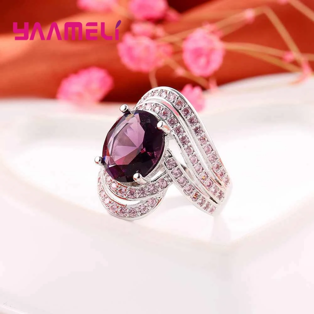 925 Sterling Silver Rings Vintage Style With Purple Crystal Exaggerated Female Wide Engagement Ring Women Girl Lady | Украшения и