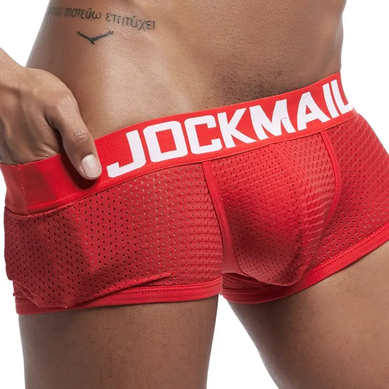 JOCKMAIL, 4 шт./лот, сексуальное мужское нижнее белье, боксеры, дышащая сетка, мужские трусы, u-образные выпуклые мужские боксеры, мужские трусы, летняя мужская одежда