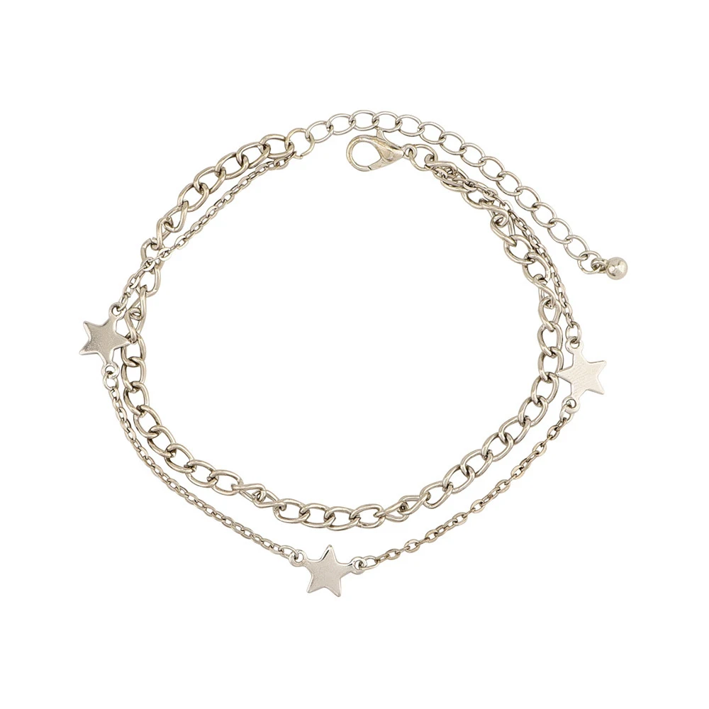 A2 New Fashion Pentagram female anklet Star Pendant Anklets Double Layers Adjustable Bracelet Foot Chain Beach Jewelry - Окраска металла: A2