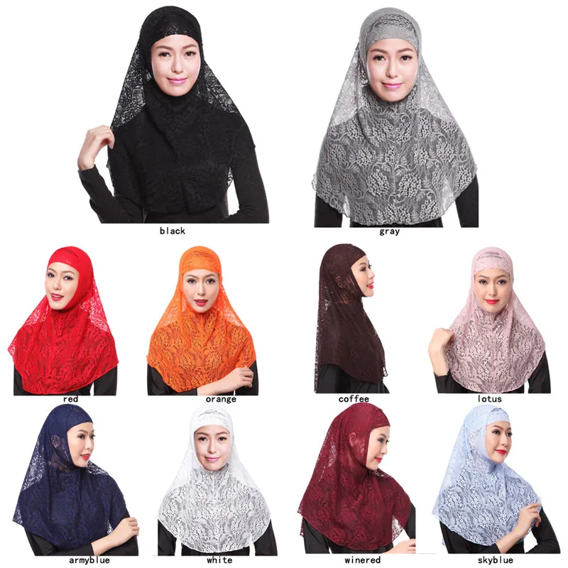 

Fashion Lace muslim niqab Silk Two pieces Set malaysian hijab