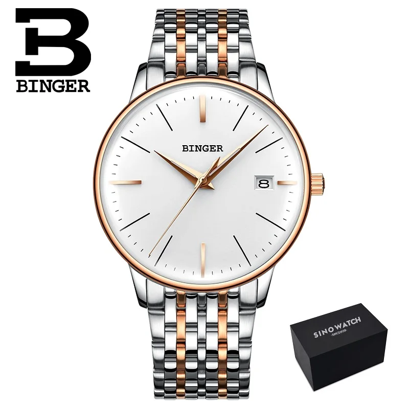 steel gold white Seiko мужские механические часы с автоматическим перемещением, t BINGER, Топ бренд, роскошные мужские механические часы, relogio masculino, ремешок из нержавеющей стали с серым зеркалом - Цвет: steel gold white