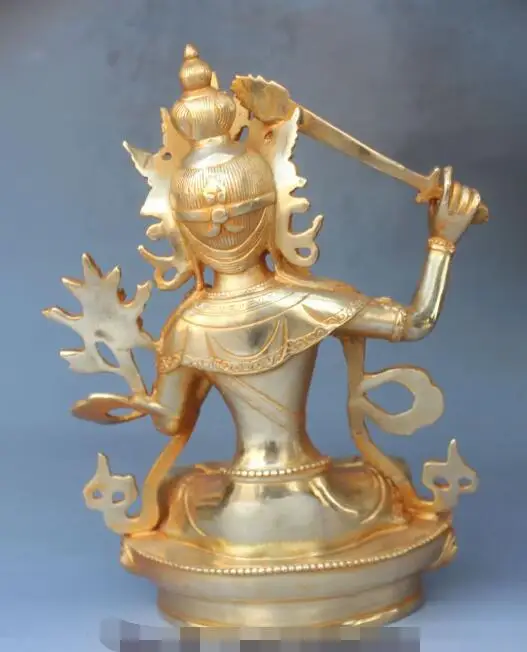 

Free shipping S00126 13" Tibet Buddhism Bronze Gilt Wenshu Manjusri Goddess Hold Sword Buddha Statue